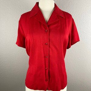 Sag Harbor Button-Down Short Sleeve Blouse - L